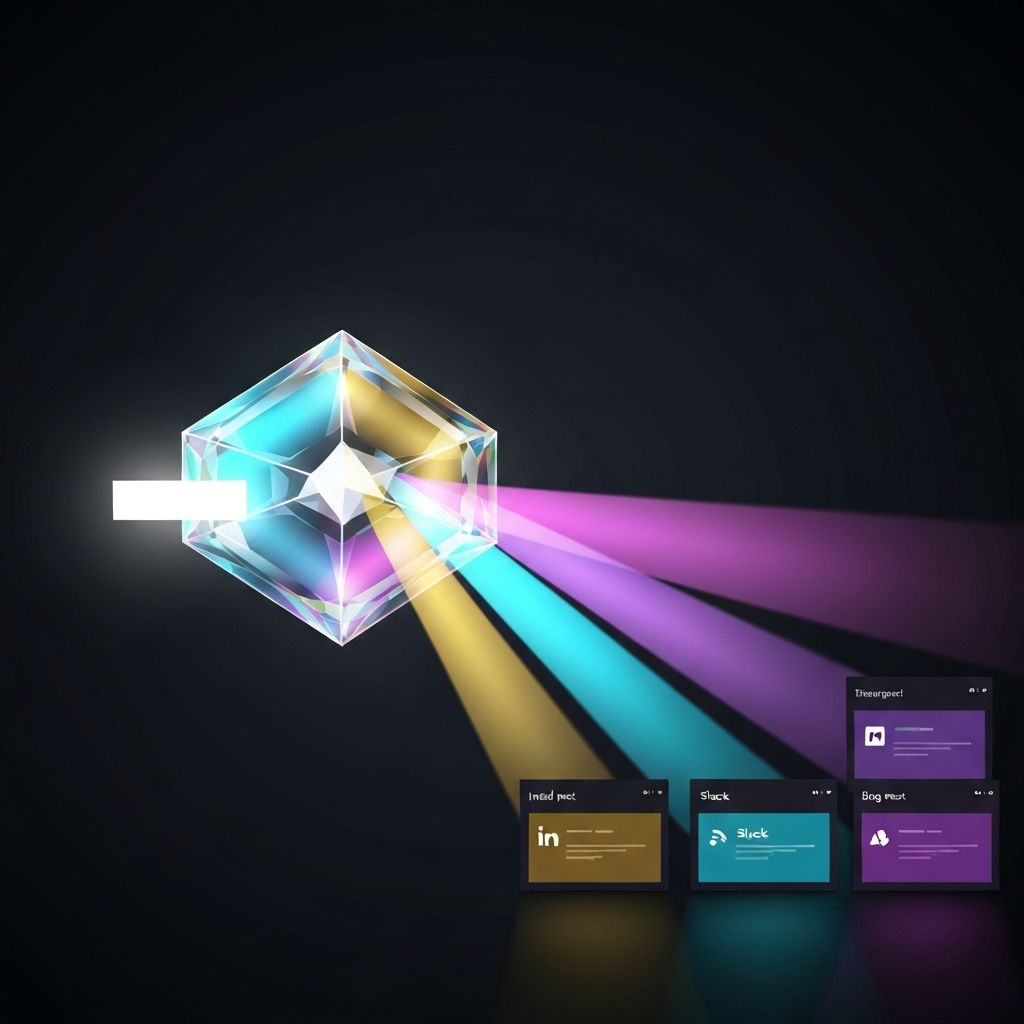 A crystalline prism refracting single white light into multiple distinct colored beams, each illuminating different platform windows