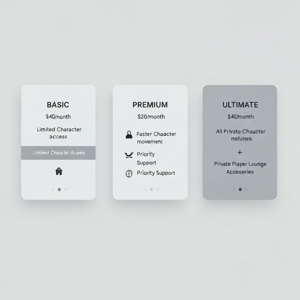 Three subscription tier cards showing features: Basic ($10), Standard ($30 highlighted in gold), and Pro ($120). The Standard card glows with a "Best Value" badge