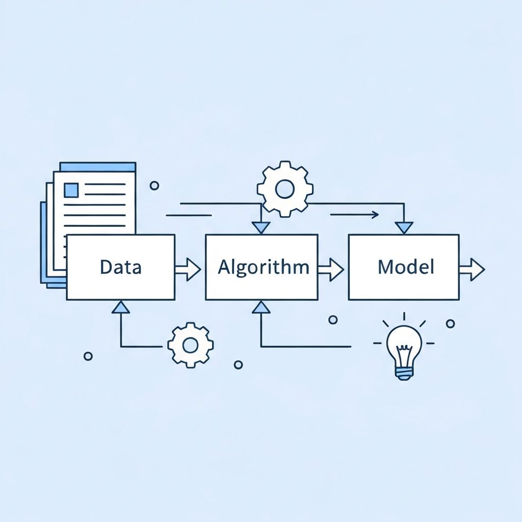 Pipeline diagram showing Data flowing into Algorithm flowing into Model